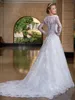 Elegant Long Sleeves Lace A Line Wedding Dresses V Neck Tulle Applique Bridal Wedding Gowns With Buttons robes de mariée
