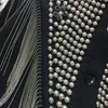 [EWQ] Motor Storm Long Sleeve Diamonds Studded Tassel Plus Sizer Denim Jacket Korean Long Sleeve Black Ladies Coats QL148