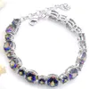 6 Pcs Luckyshi Fashion Jewelry Round Rainbow Blue Mystic Topaz Gemstone 925 Silver Plated Zircon Charm Bracelets Bracelet Holiday gift