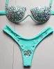 VIKINII Halter Costumi Da Bagno 2020 Strass Diamante Argento Bikini Costume Da Bagno Delle Donne Sexy di Cristallo Push Up Costumi Da Bagno Delle Donne Costumi da bagno