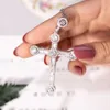 New 925 Silver Exquisite Bible Jesus Cross Pendant Necklace for women men Crucifix Charm Simulated Platinum Diamond Jewelry N027