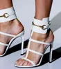 Hot Sale-summer women metal strap gladiator sandals thin heel cuts out buckle high heels leather party shoes dress