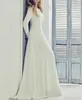 Crepe A-line Modest Wedding Dress With Long Sleeves Jewel Neck Coverd Back Short Train Women Informal Bridal Gown2216