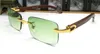 Neue Ankunft Frauen Herren Sonnenbrille Holz weiß Büffelhorn Brille rahmenlose Brillen Gold mit Box blau rosa gelb rot299M