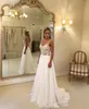 2023 Country Summer uma linha Vestidos de noiva De profundidade V Apliques de renda sem mangas de pescoço Chiffon Sexy Open Back Back Weddings Vestidos Vestido de noiva do piso