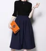 summer crew neck slim fit sweater top+Pleated skirt knee-length 1/2 sleeve runway dresses