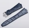 Tiras de couro de vaca azul escuro preto Black Fit para Constantin 47660000G9829 Watch 25mm 9mm Lug no exterior Bandas de vigia bracelet4853040