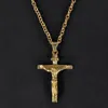 U7 Crucifix Croix Pendentif Collier Bracelet Or/Noir Pistolet Plaqué/Acier Inoxydable Mode Bijoux Religieux pour Femmes/Hommes Foi Collier