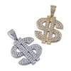 Hip Hop Iced Out Solid Back Money Dollar Sign Gold Silver Plated Necklace Pendant with Rope Chain