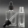 30 ml platt fyrkantig droppflaska av glas tom eterisk oljeflaska med silver gyllene svart lock WB2125