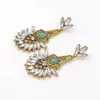 Europeand America Beautiful Fashion Silver Gold Clear Crystal Stud oorbellen Elegante turquoise Dang oorbellen voor vrouwen