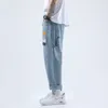 Parche azul Decoración De moda los pantalones de estilo de Hip Hop masculinos vaqueros para hombre de sólidos pierna recta Jeans Loose