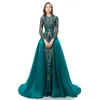 Eremald Green Sirène Robes de bal avec train détachable 2021 Luxury Sequins Applique à manches longues en dentelle à manches en queue de poisson robe de soirée 3036884