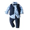 Ensemble de vêtements pour enfants garçons, chemise à manches longues + gilet + pantalon avec nœud papillon, tenue pour bébé garçon, costume pour fête de mariage