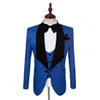 Echt beeld bruiloft smoking sjaal revers blauw dobby bruidegom mannen past bruiloft prom diner bestman blazer (jas + boog + broek) op maat gemaakt B439