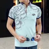 Män polo skjorta mode blomma tryck polo homme smal passform kort ärm camisa polo män sommar toppar tees fin l-3xl