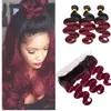 Malezyjskie ludzkie Włosy Wefts z 13x4 Koronki Frontal Darmowa część 1B 99J Ciała Fala 3 Wiązki z 13x4 Frontal Ear do zamknięcia koronki ucha