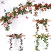 2,2 m fiore artificiale vite decorazione di nozze ghirlanda di edera rosa di seta finta, decorazione domestica in rattan artificiale XD22261