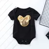 Baby Girl Clothes 4 PACK Set di abbigliamento Pagliaccetti in cotone nero Bloomers in volant dorato Pantaloncini Scarpe Fascia Fascia Vestiti appena nati