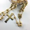 Joyería de moda Collar de rosario de acero inoxidable Cruz de la Virgen de Jesús Collares pendientes Color oro pesado Hip hop Joyería de hombres 6635646