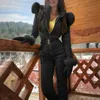 ウィンタースキースーツ女性高品質のフード付きスキージャケットパンツスノーウォーム防止スキースキー服スノーボード女性スイート8058149