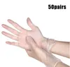50 çift tek kullanımlık eldivenler PVC su geçirmez temiz eldivenler ev temizliği için pişirme yağına dayanıklı şeffaf