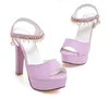 Plus Size 32 33 35 do 40 41 42 43 Kobiety Designer Sandals Slides Lavender Rhinestone Platform Grube Sandały Heel Heel