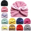 Bebê meninas chapéus feitos malha Meninas infantil Sólidos Bow-tie Caps inverno dos miúdos ao ar livre Slouchy Gorros Barrete da criança do bebê Presentes 1-4T 06