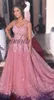 2019 Vestidos de novia de color rosa oscuro Apliques de encaje Tren de barrido Spaghetti Beach Vestidos de novia Vestido De Noiva