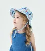 Crianças 50UPF Cotton Cotton Sunhat Cap ajustável para crescimento com cinta para bebês garotas meninas Caps de verão Solid Pure Color Floral Design
