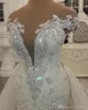 Mütevazı Mermaid Gelinlik Ayrılabilir Parlayan Sequins Kristaller Boncuk Aplikler Sheer Boyun Backless Uzun Düğün Gelinlikler