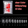 600 pc / sacchetto false del chiodo Gel UV punte di arte completa capo rotondo acrilico Finger Nail Tips, 10 Dimensioni