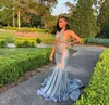 Mermaid Black Girls Prom Kleider Juwel Neck Spitze Applikat billige sexy Rückenlose formelle Kleiderkleider Robe de Soiree Plus Size