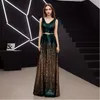 Nieuwe Collectie V-hals Mouwloze Avondjurken Prom Dress Classic Formal Toga Lange Lace Donkergroen Gouden Pailletten Veterschoenen Stijl 2021