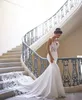 Spaghetti Backless Mermaid Wedding Dresses Satin Lace Applique Sweep Train Wedding Bridal Gowns Custom Cheap