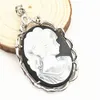 HOPEARL Jewelry Vintage Pendant Natural Mother of Pearl Shell Beauty Oval Pendants Charms Cameo 6 Pieces