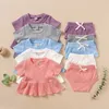 Baby meisjes solide kleding sets zomer baby's korte mouw jurk top + pp broek 2 stks / set boutique kinderen causale outfits M1957