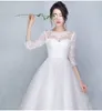 Abiti da sposa midi da spiaggia Vestido De Festa con maniche lunghe a 3/4 Abito da sposa lunghezza tè 2020