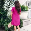 Women Short Sleeve Casual Loose Summer Fashion Solid Color Elegant Casual Soild Beach Dress Maxi Back Zipper Vestido Dress