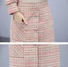 Pakken vrouwen herfst winter elegante vintage plaid blazer jas tops en roze mini rok 2 tweedelig set dames kleding2114251