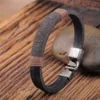 Wholesale-n Retro Punk Women Men Hemp Wrap Leather Weaving Wristband Metal Bracelet Black Brown Bracelets Bangle Jewelry