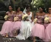 2019 barato fora do ombro árabe blush rosa vestido de dama de honra jardim festa de casamento festa de casamento convidado convidado de honra plus size personalizado feito