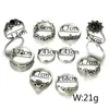 Bohemian 10pcs/Set Ring Sets Vintage Hollow Flowers Elephant Tin Alloy Black Gemstone Personality Creative Designer Jewelry For Women Ring