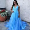 Pleats Draped Beaded Belt Prom Gowns Evening Dress Tulle Spaghetti V-neck Backless Dresses Evening Wear robes de caftan abaya dubai