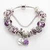 Pulseira delicada com pingente de cristal roxo adequado para Pandora conjunto de caixa original banhado a prata Faça você mesmo anjo borboleta pingente com contas Brac235s