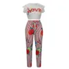 Wholewomen Floral Letter Print Twe Piece Sets Ladies Crop Top Strieve Striped Pants Suitsスリムカジュアル女性服セット5870740