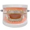 Micro pavimento de zircônia cúbica de dentes de cor dourada de ouro prateado churrasqueiras de hiphop halloween gelo caps topbottom fang grades conjunto bling te2896157