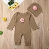 2PCS Neugeborenen Baby Mädchen 018M Kleidung 3D Blume Strampler Overall Hut Outfit Set infant onesie mit stirnband ein stück1012607