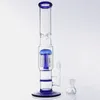 15 Zoll blaue Glasbong-Wasserpfeifen, Pilz- und Waben-Ölbrenner-Wasserbongs mit 18-mm-Steckerkopf für Rauchzubehör