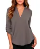 Lose V-Ausschnitt Damen Tops Sexy Langarm Low Cut Damen T-Shirts Bluse Tops mit Chiffon-Material für Damen TM2008